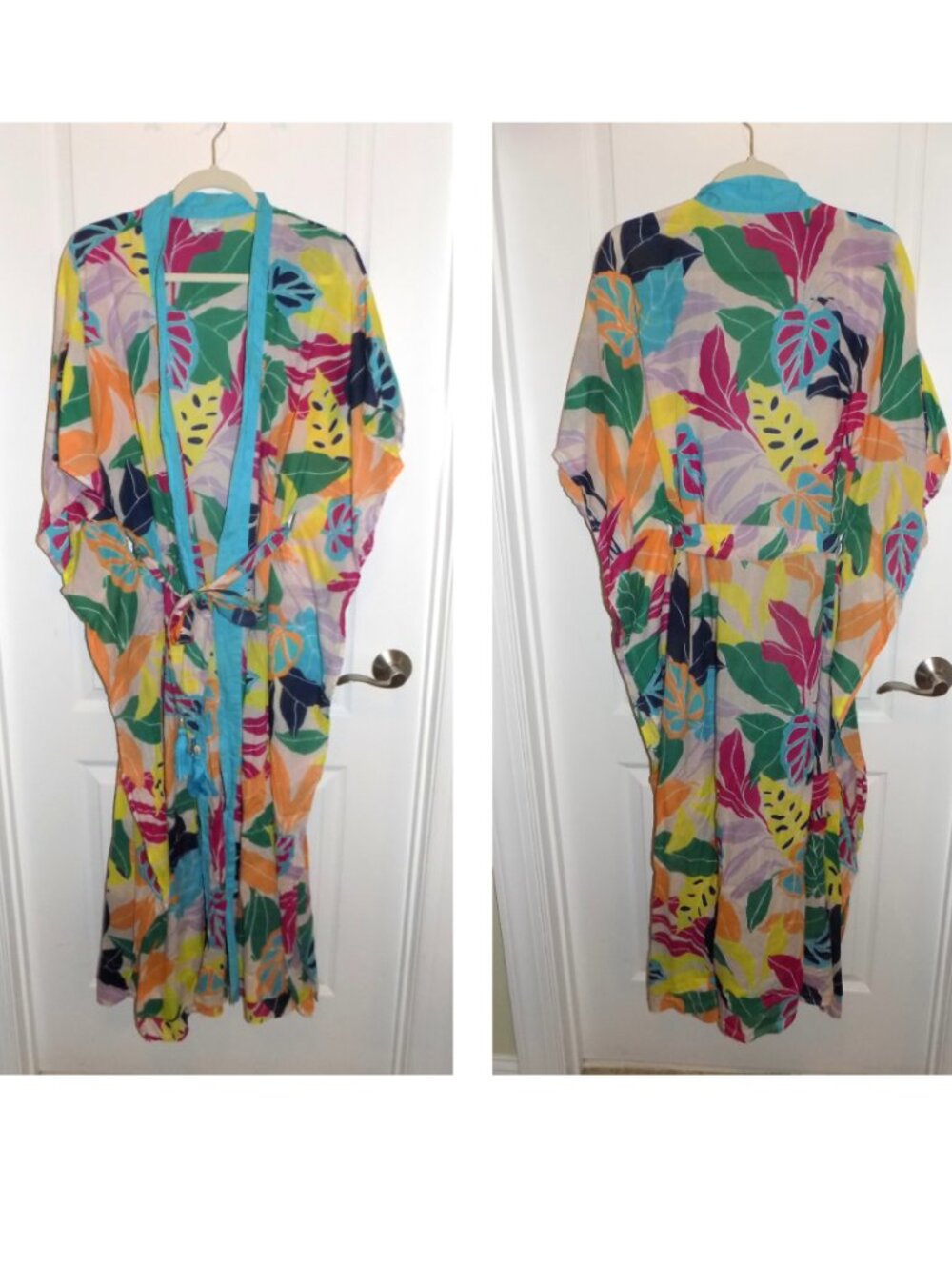 TRUE DESTINATIONS Long Tropical Print Cover-up Swim Kaftan Resort Wear Large